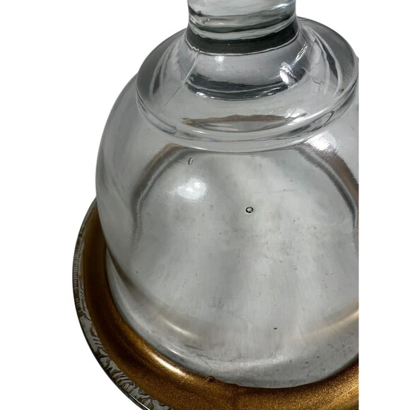 Vintage Glass Footed Candy Bowl Gold Encrusted Rim Paint Scroll Crystal Compote - Picture 9 of 11